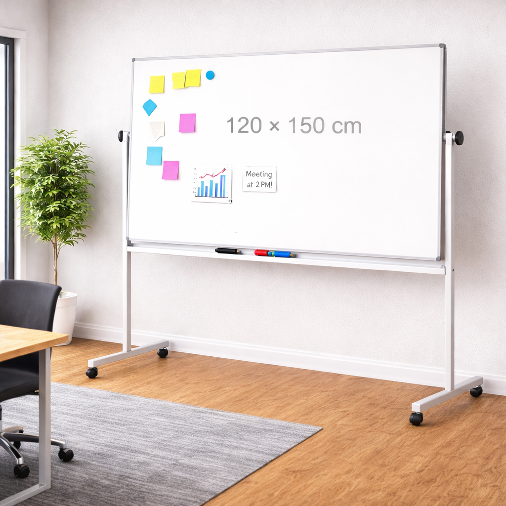White Board Double Face Magnetic Stand – 120 × 150 Cm