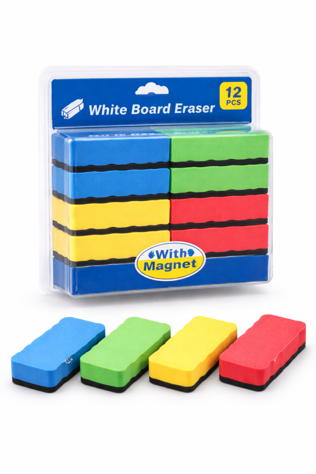 White Board Eraser with Magnet – 12 Pcs / Pack