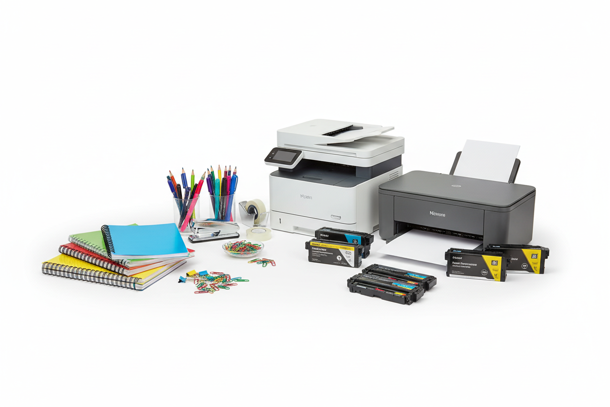 School supplies with printers and toners